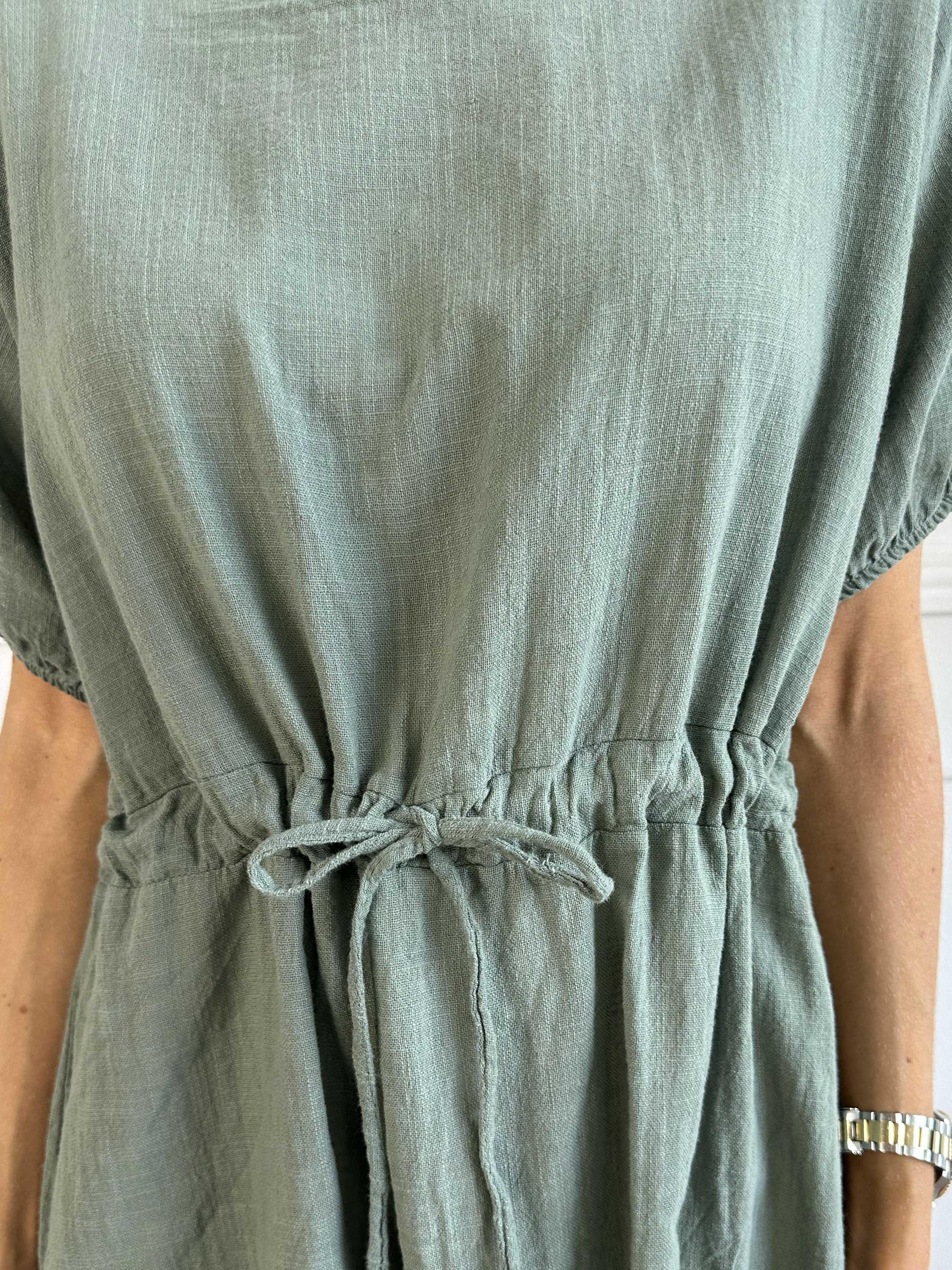 Agnete - Lang kjole i bomuld med bindebånd